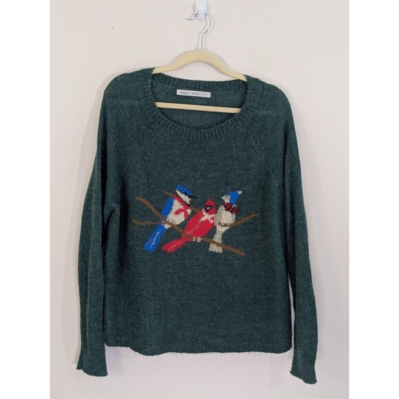 Woolrich Round Neck Long Sleeve Green Cardinal Christmas Fuzzy Sweater Sz 2XL - Picture 1 of 9